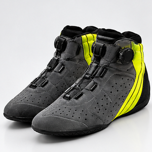 Bottes de moto AULTRA ONE ENTERPRISES grises et jaunes fluo, respirantes, à bout rond, montantes, avec fermeture auto-agrippante, en cuir véritable - Product Image 2