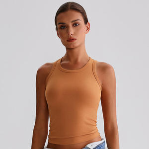 Débardeur côtelé marron pour femme, col rond, sans manches, minimaliste, longueur normale, respirant, en coton tissé et fibre de bambou, écologique - Product Image 3