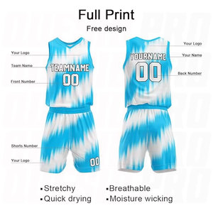 New Arrivals Breathable <b>Polyester</b> Basketball Uniform Sets Round Neck Halftone Light Blue Custom Team Jerseys and <b>Shorts</b> - Product Image 4