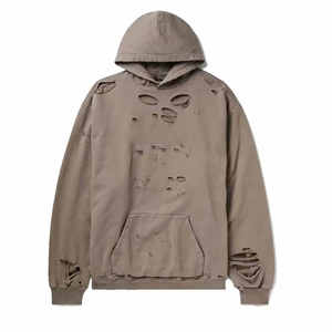 เสื้อฮู้ดดี้แบบวินเทจผ้าหนานุ่มทรงโอเวอร์ไซส์ ดีไซน์พิเศษพร้อมเอฟเฟกต์ความเสียหายและงานตกแต่งระดับพรีเมียม - Product Image 1