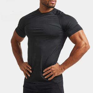 Camiseta Deportiva Negra de Alta Elasticidad, Manga Raglán, Top de Culturismo, Absorbe la Humedad, Ropa Deportiva para Hombre - Product Image 1