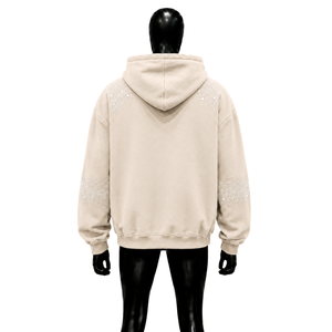 Sweat à capuche zippé premium pour homme, beige, orné de strass, coupe classique, imprimé pailleté, style décontracté urbain, collection automne, avec cristaux décoratifs de signature - Product Image 2
