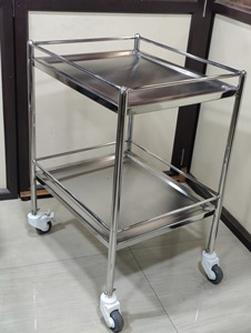 Heavy Duty Metal Medical Instrument Hand <b>Trolley</b> with <b>Platform</b> and 4'' PU Wheels 110x50cm - Product Image 3