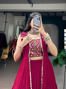 Navratri Special Roman Kutchi Gamthi Embroidered <b>Mirror</b> Work Floor-Length <b>Slim</b> Fit Traditional Wedding Party Lehenga Choli for - Product Image 4