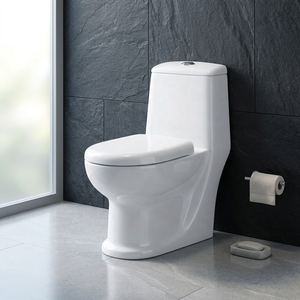 Inodoro de Cerámica Sifónico de Una Pieza con Línea Dorada de Diamantes Modernos y Asiento de Cierre Suave para Baños de Hoteles de Lujo - Product Image 2