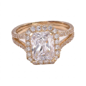 3.15ctw Radiant Cut Split Shank Bridal <b>Set</b> Lab Grown Diamond Wedding Engagement Halo <b>Ring</b> <b>Set</b> for Women in 14K Rose <b>Gold</b> - Product Image 1
