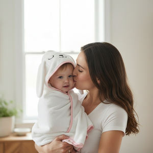 Serviette de bain à capuche pour bébé en coton de bambou bio, ultra douce, pelucheuse, hypoallergénique, écologique, absorbante, personnalisable. - Product Image 1