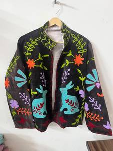 Handmade Black <b>Velvet</b> Woven Winter Sujani <b>Jacket</b> <b>Women</b> Deer Floral Embroidery Boho Ethnic Boutique Outerwear Wholesale - Product Image 4