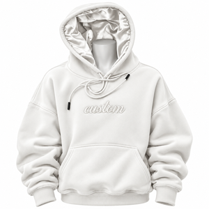 Peach Embroidered Letter Oversized <b>Fleece</b> <b>Hoodie</b> Unisex Satin <b>Lined</b> Pullover Sweatshirt with Kangaroo Pocket Casual Breathable - Product Image 4