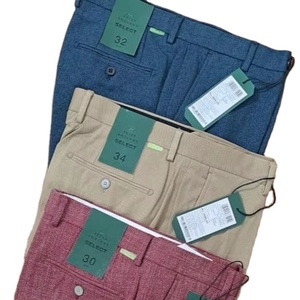 Pantalon slim décontracté pour hommes 100% polyester coton mélangé affaires formel taille moyenne pantalon de costume avant plat léger - Product Image 1