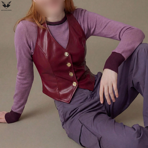 Chaleco de Cuero para Mujer 2026, Color Borgoña, Corte Entallado, Cuello en V, Nuevo, Cómodo, Duradero, Ligero, OEM, ODM - Product Image 3