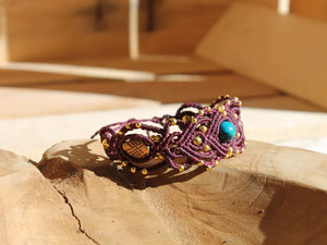 Handmade Macrame Turquoise <b>Bracelet</b> Natural Blue Stone Purple Cord Gold Beads <b>Adjustable</b> Boho Jewelry for Women - Product Image 4