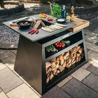 Barbecue Plancha Extérieur Moderne Personnalisé avec Revêtement Poudré, Roues Mobiles et Support à Bois