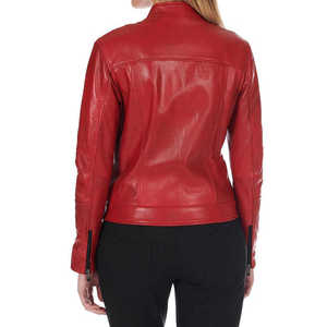 Veste d'hiver en cuir véritable pour femme, style motard premium, col montant, tricotée, respirante, écologique, douce et confortable - Product Image 5
