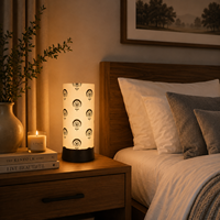Lampu Meja Minimalis dengan Kap Lampu Linen Bermotif Bunga Hitam |   Lampu Tidur LED Modern |   Lampu Ambient Dekoratif untuk Ruang Tamu