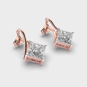 IGI Certified Lab Grown Princess Cut Diamond <b>Drop</b> Stud Earrings 14K Yellow / White / Rose Gold Twisted V-Prong Diamond Earrings - Product Image 3