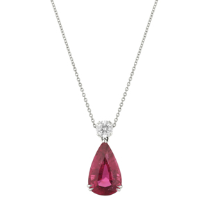 Classic Women's 925 Silver <b>Ruby</b> Pendant <b>Necklace</b> With Round Diamond Snake Chain Water Drop Shape Everyday Wear - Product Image 2