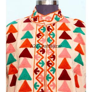 Vintage Embossed Embroidery Breathable Eco-Friendly Quick Dry Boho Style Cotrise Fabric <b>Jacket</b> <b>Mandarin</b> <b>Collar</b> Cotton Lining All - Product Image 3