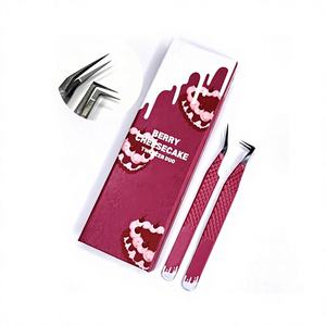 Two-Piece <b>Red</b> Berry Lash Extension Volume Tweezers Set Precision Pointed Tips Stainless Steel Custom Logo Matching Cardboard <b>Box</b> - Product Image 1