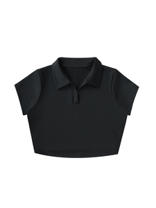 Camiseta Deportiva Corta de Manga Corta con Cuello Redondo y Encaje Bordado para Mujer, 100% Algodón, para Entrenamiento, Tenis, Golf - Product Image 1