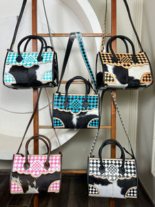 2025, nueva moda para mujer, bolsos de mano de cuero a cuadros tostados y negros, bolso de moda Popular, bolso cruzado de gran capacidad - Product Image 4