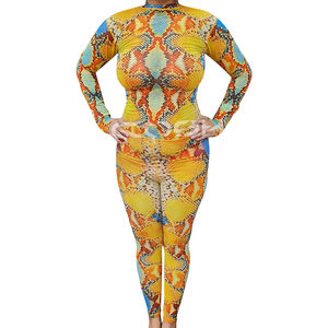 Body completo multicolor con estampado de piel de serpiente para mujer, manga larga, cuello simulado, estilo pitón – OEM/ODM, elástico, ajustado - Product Image 2