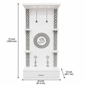 Modern Tabletop Wooden <b>Mandir</b> with LED Lights and Storage Drawer Luxury White Rectangle Pooja Temple Unit for Living Room - Product Image 3