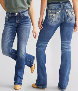 Pantalones Vaqueros Acampanados de Estilo Occidental Vintage para Mujer, Elegantes, Casuales, de Cintura Media, Largos, de Secado Rápido y Transpirables, Marca Muzamin Apparel - Product Image 1