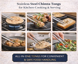 Stainless Steel Chimta <b>Tong</b> for <b>Kitchen</b> Cooking & Serving | Rust Resistant | Silver | 25 cm | Hand Wash Only - Product Image 5