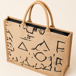 Jute <b>Tote</b> <b>Bag</b> Geometric Print Zipper Rope Shoulder Handbag Reusable Shopping Carry <b>Bag</b> for Grocery Travel Beach Outdoor - Product Image 4