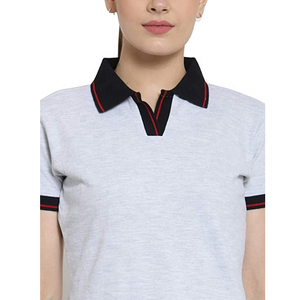 Polo à manches courtes gris clair pour femme, couleur unie, respirant, tricoté, décontracté, haut de sport - Product Image 6