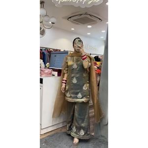 Conjunto Elegante Maruti Designer Verde para Mujer, Top de Satén, Pantalón Plazzo y Dupatta, Talla M, 100% Poliéster - Product Image 5