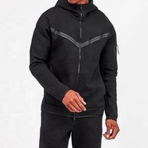 Ensemble de survêtement décontracté pour homme en molleton de coton avec sweat à capuche et pantalon de jogging zippé – Tenue de sport personnalisable - Product Image 3