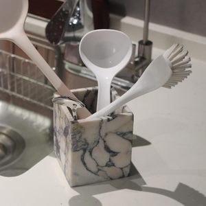 Genuine Calacatta Viola Marble Toothbrush <b>Holders</b> for Bathroom, Natural Marble <b>Makeup</b> Brush <b>Holder</b> Countertop Organizer - Product Image 2