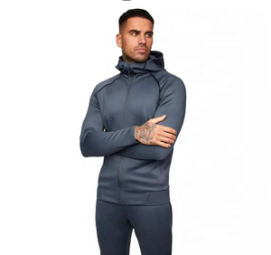 Survêtement à capuche pour homme, couleur unie, sportif, séchage rapide, en spandex et polyester, coupe régulière, poches latérales, pour l'automne - Product Image 2