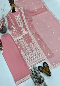 Nouvel ensemble haut, bas et dupatta pour femme en faux georgette lourde, infroissable, extensible, avec broderie et sequins, toutes saisons - Product Image 3