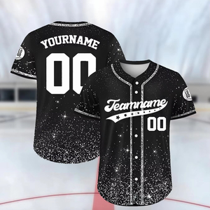 Custom Adult Baseball Jersey Black Red Glitter Sublimated Print Short Sleeve Unisex Breathable 100% Polyester Teamname 00 - Product Image 2
