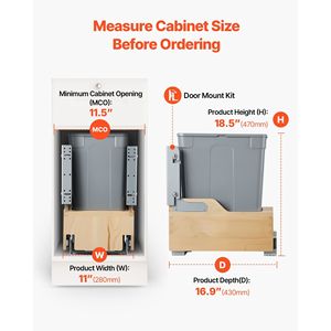 Contenedor de Basura Extraíble de Madera de Alta Resistencia de 35 QT para Gabinetes de Cocina, Contenedor de Reciclaje de Residuos - Product Image 4