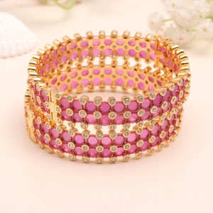 Handmade Ruby and Zirconia Openable <b>Bangle</b> Traditional Indian Brass <b>Bracelet</b> 22K Gold Plated Bridal Jewelry - Product Image 2