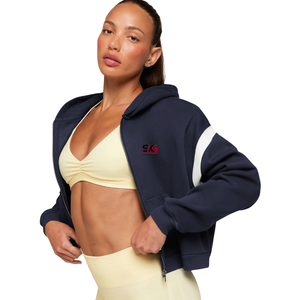 <b>Women's</b> Color Block <b>Zip</b> <b>Up</b> Hoodie Oversized Fleece Sweatshirt Cropped Pullover <b>Jacket</b> with Pockets for Casual Wear - Product Image 5