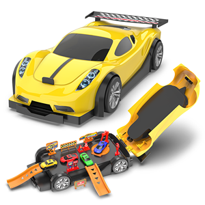 Jouet de garage Mirana Car-in-Car pour enfants |   4 voitures miniatures en métal |   Poignée de transport pliable pour ensemble de jeu et de rangement |   Peut accueillir 16 véhicules |   Échelle 1:64 - Product Image 1