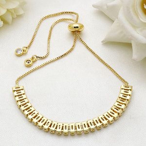 <b>Gold</b> Plated 925 Silver <b>Adjustable</b> Slide Rope <b>Bracelet</b> with Rectangular CZ Tennis Line Elegant Chain for Women Gift Wholesale - Product Image 4