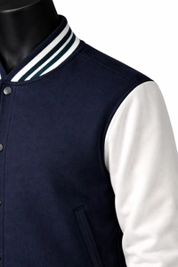 Chaqueta Acolchada con Capucha de Lona Azul Marino Personalizada de 480 g/m² con Panel de Manga en Contraste Blanco, Logotipo Bordado y Forro de Algodón Cortavientos - Product Image 6