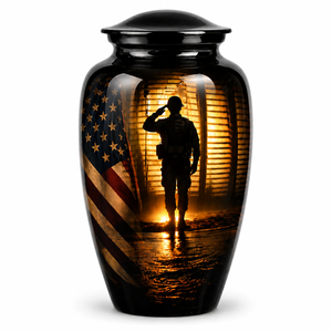 Hermosa G.I. Adhesivo con Imagen Conmemorativa de la Bandera Americana con Urna de Cremación Esmaltada para Cenizas Humanas Funerarias - Product Image 2