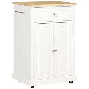 Carrello da Cucina Moderno Bianco Crema, Trolley Portatile con Cassetto in Acciaio Inox e Ripiano in Stile Legno - Product Image 1