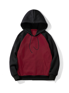 Sweat-shirt à capuche pour homme, rouge et noir, manches raglan, couleur unie, poche avant, coupe classique, vêtements d'hiver, 100% coton, écologique - Product Image 1