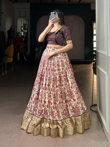 Handcrafted Tasar Silk Printed With Viscose Border Lehenga Choli - Product Image 4