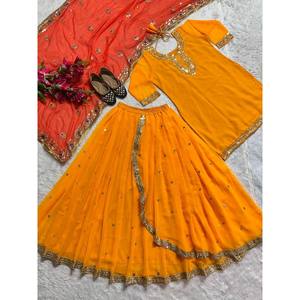 Ensemble de vêtements de fête pour femmes, haut, jupe dhoti, dupatta - Product Image 1