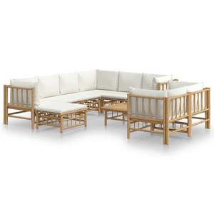 Conjunto Modular Grande de Muebles de Jardín de Bambú y Poliéster Color Crema para Patio - Product Image 2