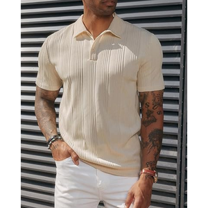 เสื้อโปโลผู้ชายแบบถักเนื้อผ้ามีลาย – เสื้อกอล์ฟทรงปกติแบบยืดได้สำหรับใส่ลำลองและเล่นกีฬา - Product Image 4